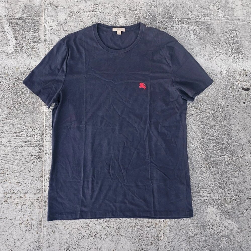 Burberry Men Tee Blue Cotton Crew Neck Short Sleeve T Shirt Size XL Authentic - Picture 2 of 12